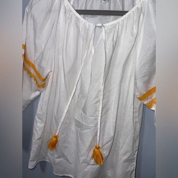 J.Crew Blouse 3/4 Sleeve embroidered White Yellow XS EUC - Picture 2 of 8